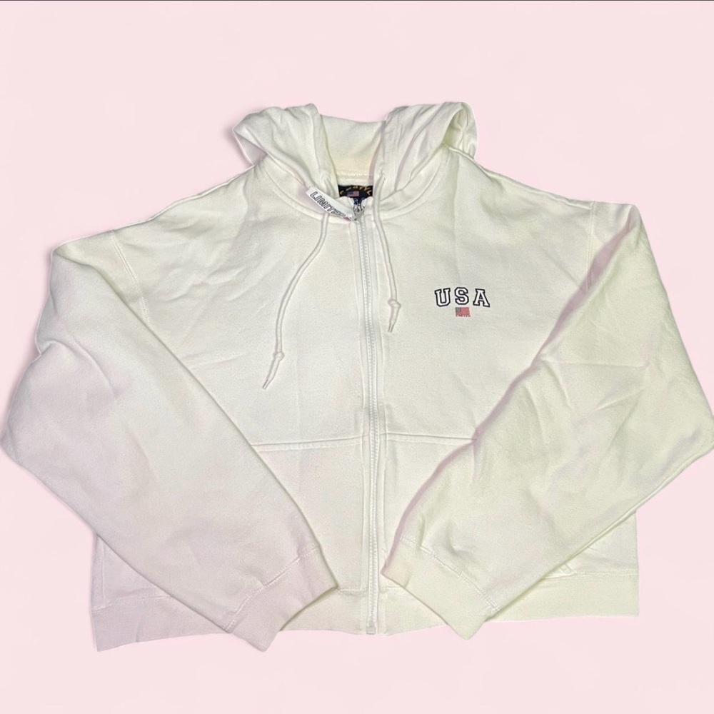 Vintage 90s USA Hoodie Embroidered Logo Size Medium Oversized Cropped